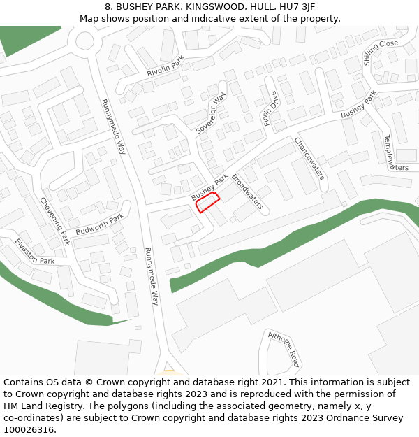 8, BUSHEY PARK, KINGSWOOD, HULL, HU7 3JF: Location map and indicative extent of plot