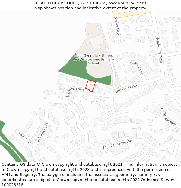 8, BUTTERCUP COURT, WEST CROSS, SWANSEA, SA3 5RY: Location map and indicative extent of plot