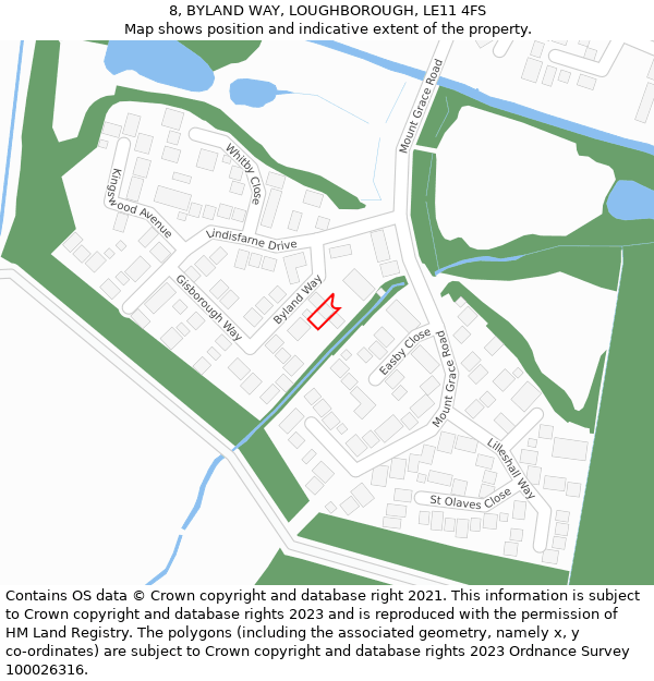 8, BYLAND WAY, LOUGHBOROUGH, LE11 4FS: Location map and indicative extent of plot