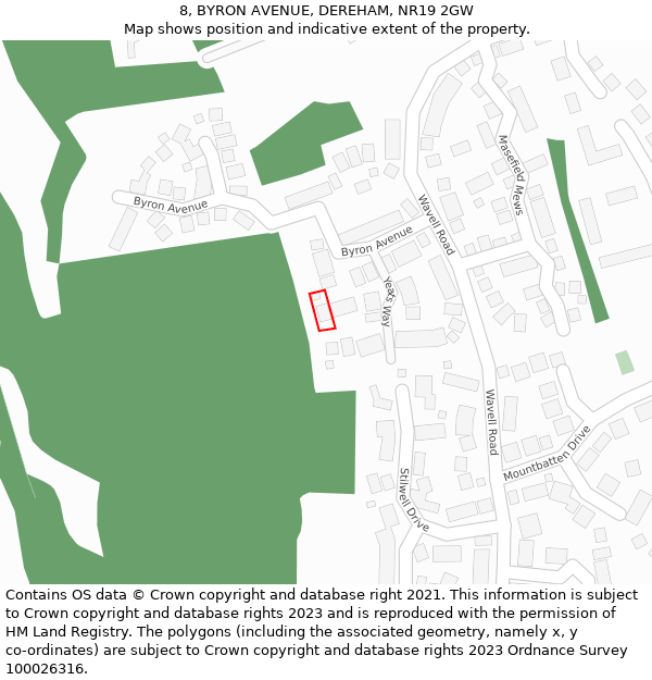 8, BYRON AVENUE, DEREHAM, NR19 2GW: Location map and indicative extent of plot