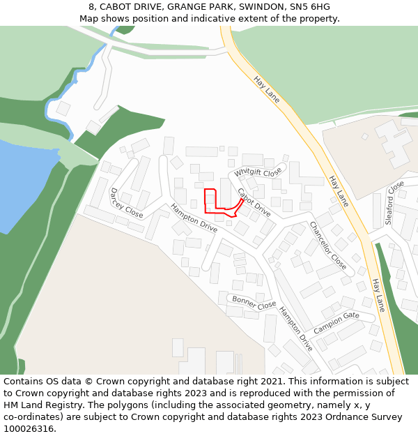 8, CABOT DRIVE, GRANGE PARK, SWINDON, SN5 6HG: Location map and indicative extent of plot
