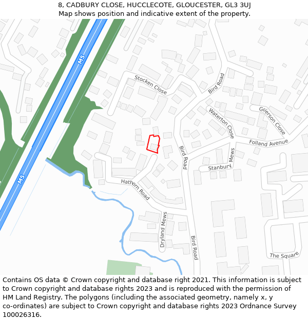 8, CADBURY CLOSE, HUCCLECOTE, GLOUCESTER, GL3 3UJ: Location map and indicative extent of plot