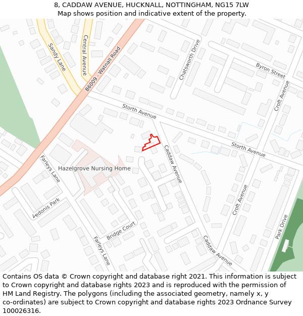 8, CADDAW AVENUE, HUCKNALL, NOTTINGHAM, NG15 7LW: Location map and indicative extent of plot