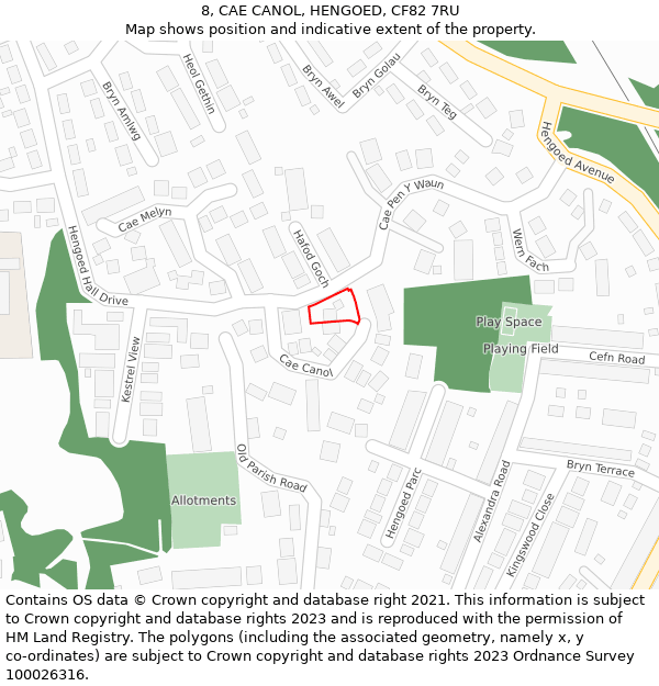 8, CAE CANOL, HENGOED, CF82 7RU: Location map and indicative extent of plot