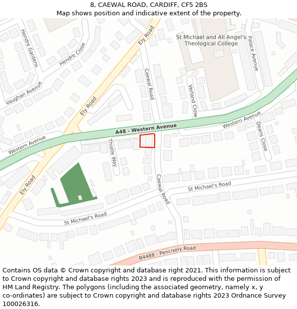 8, CAEWAL ROAD, CARDIFF, CF5 2BS: Location map and indicative extent of plot
