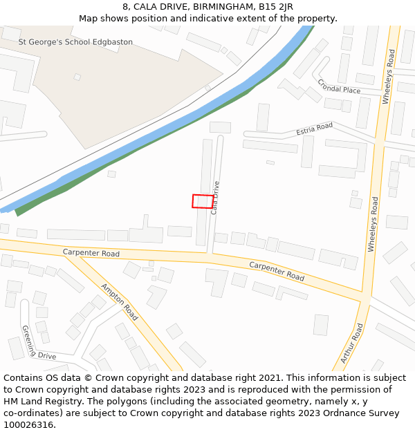 8, CALA DRIVE, BIRMINGHAM, B15 2JR: Location map and indicative extent of plot