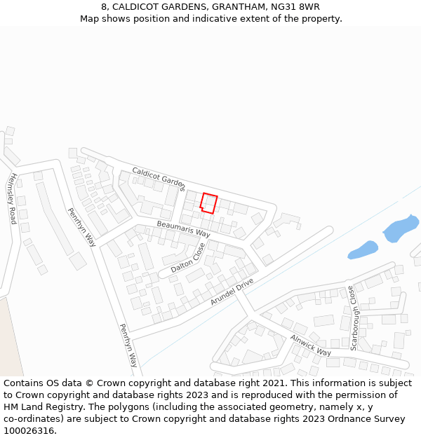 8, CALDICOT GARDENS, GRANTHAM, NG31 8WR: Location map and indicative extent of plot