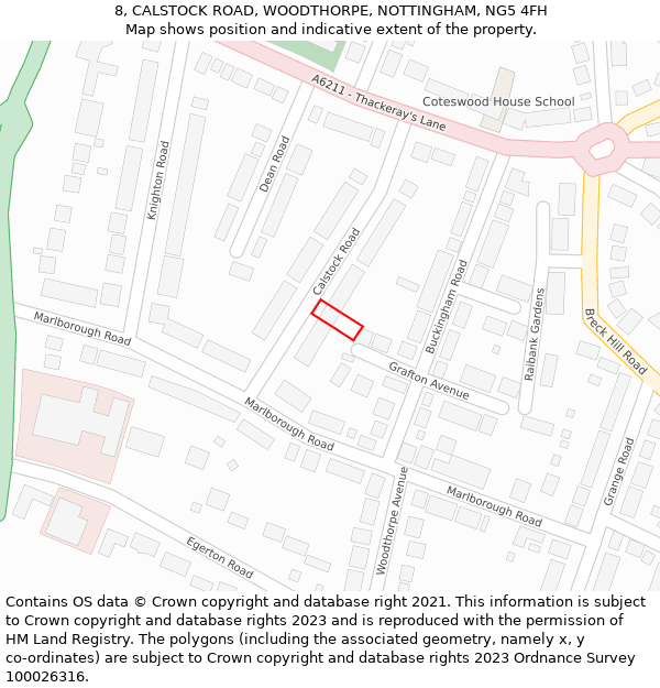 8, CALSTOCK ROAD, WOODTHORPE, NOTTINGHAM, NG5 4FH: Location map and indicative extent of plot