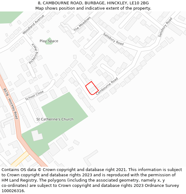 8, CAMBOURNE ROAD, BURBAGE, HINCKLEY, LE10 2BG: Location map and indicative extent of plot