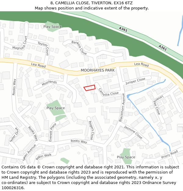 8, CAMELLIA CLOSE, TIVERTON, EX16 6TZ: Location map and indicative extent of plot