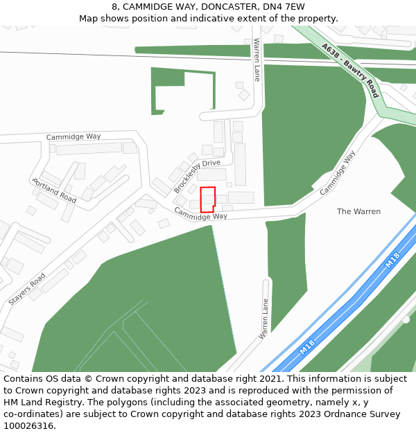 8, CAMMIDGE WAY, DONCASTER, DN4 7EW: Location map and indicative extent of plot