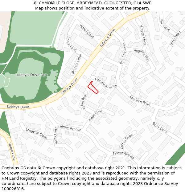 8, CAMOMILE CLOSE, ABBEYMEAD, GLOUCESTER, GL4 5WF: Location map and indicative extent of plot