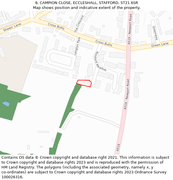 8, CAMPION CLOSE, ECCLESHALL, STAFFORD, ST21 6SR: Location map and indicative extent of plot