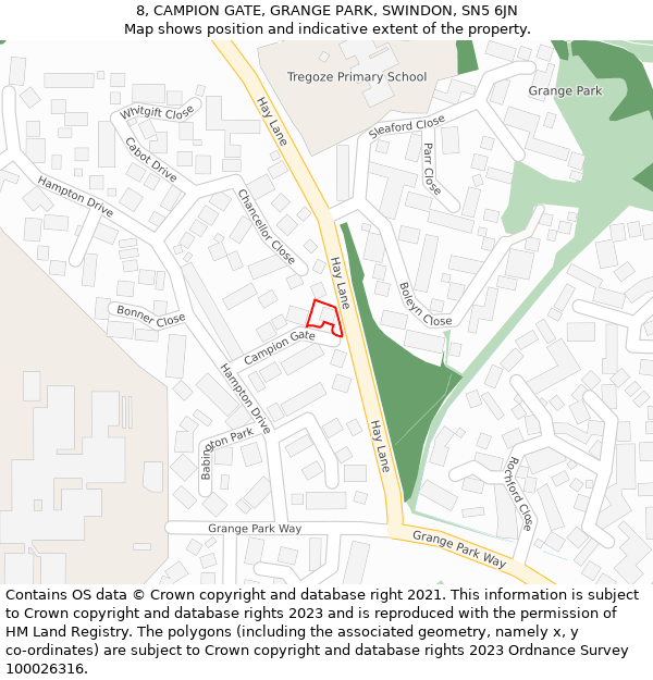 8, CAMPION GATE, GRANGE PARK, SWINDON, SN5 6JN: Location map and indicative extent of plot