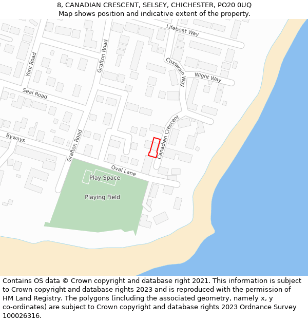 8, CANADIAN CRESCENT, SELSEY, CHICHESTER, PO20 0UQ: Location map and indicative extent of plot