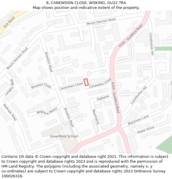 8, CANEWDON CLOSE, WOKING, GU22 7RA: Location map and indicative extent of plot