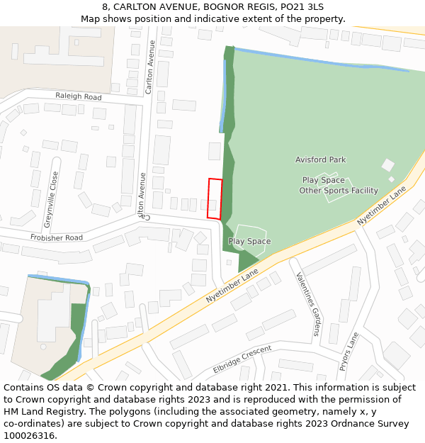 8, CARLTON AVENUE, BOGNOR REGIS, PO21 3LS: Location map and indicative extent of plot