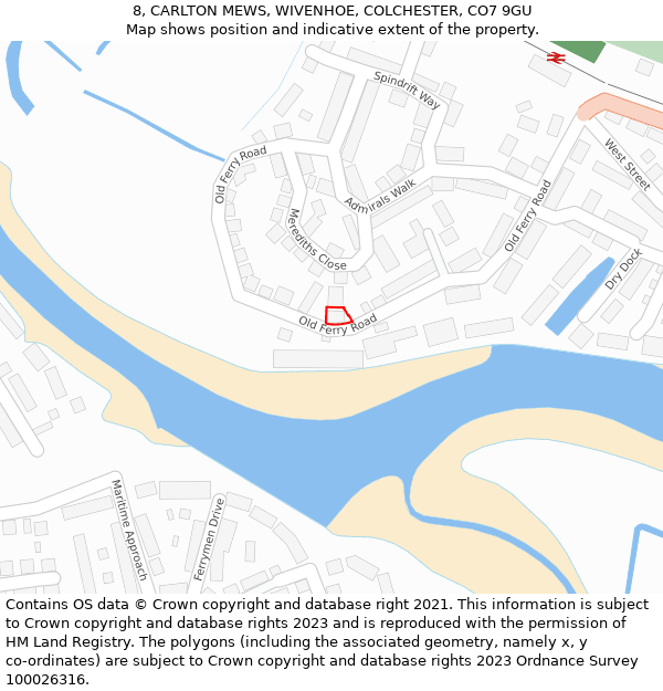 8, CARLTON MEWS, WIVENHOE, COLCHESTER, CO7 9GU: Location map and indicative extent of plot