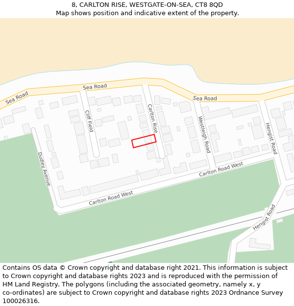 8, CARLTON RISE, WESTGATE-ON-SEA, CT8 8QD: Location map and indicative extent of plot