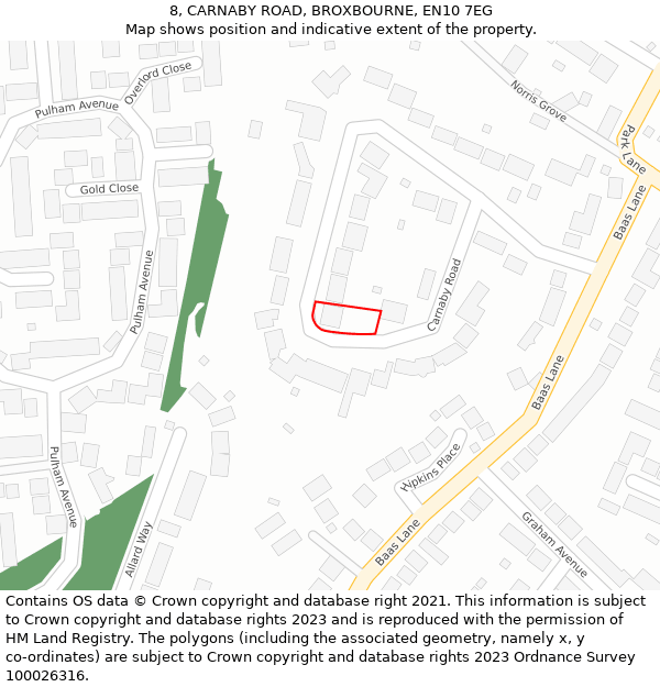 8, CARNABY ROAD, BROXBOURNE, EN10 7EG: Location map and indicative extent of plot