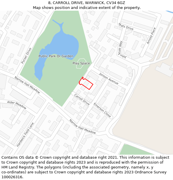 8, CARROLL DRIVE, WARWICK, CV34 6GZ: Location map and indicative extent of plot