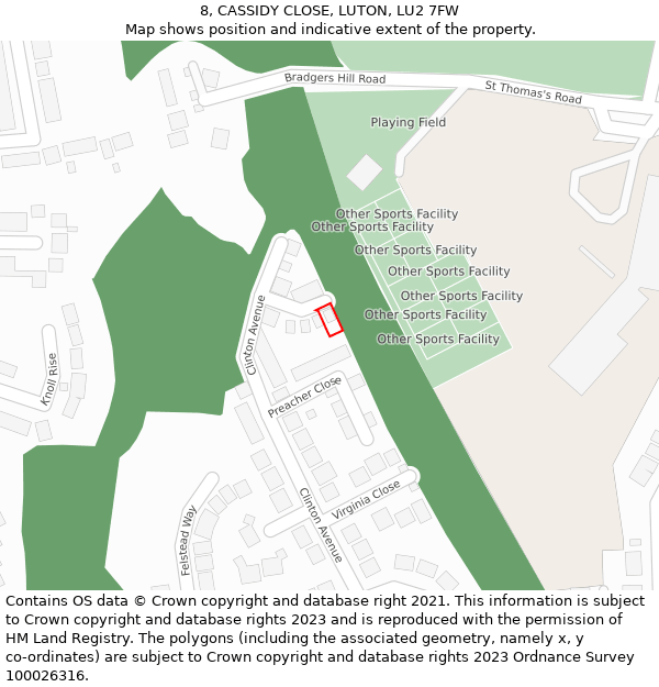 8, CASSIDY CLOSE, LUTON, LU2 7FW: Location map and indicative extent of plot