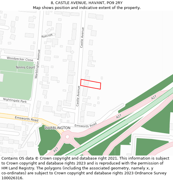 8, CASTLE AVENUE, HAVANT, PO9 2RY: Location map and indicative extent of plot
