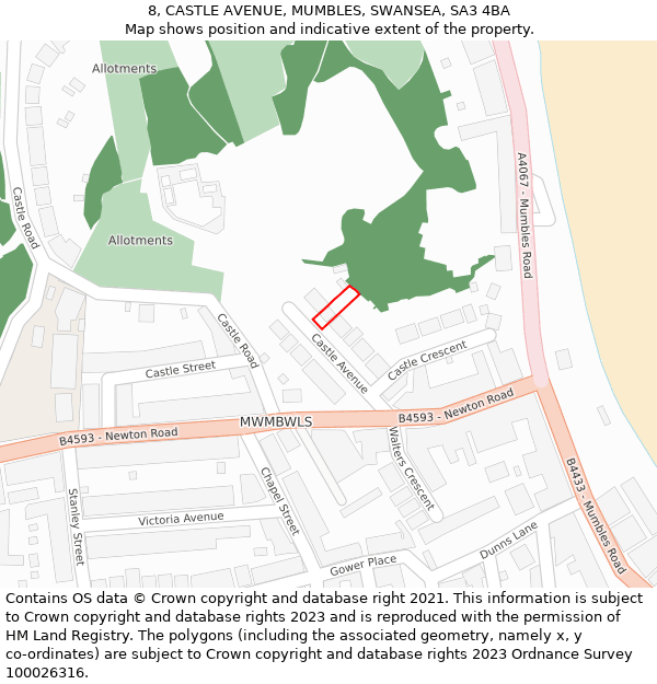 8, CASTLE AVENUE, MUMBLES, SWANSEA, SA3 4BA: Location map and indicative extent of plot