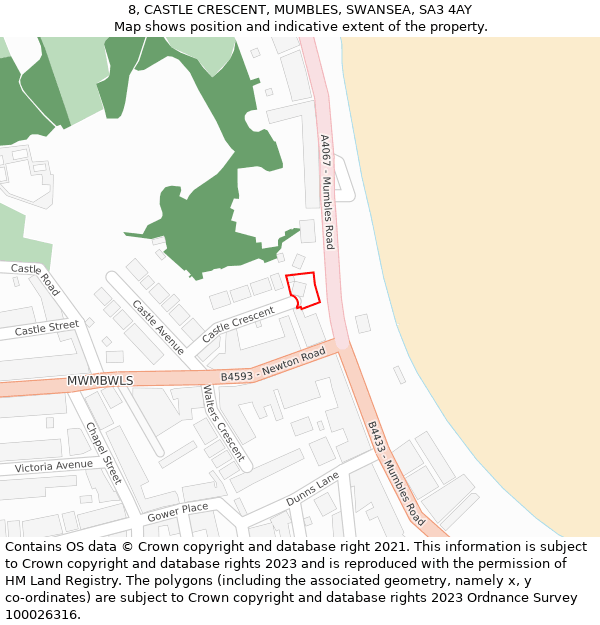 8, CASTLE CRESCENT, MUMBLES, SWANSEA, SA3 4AY: Location map and indicative extent of plot