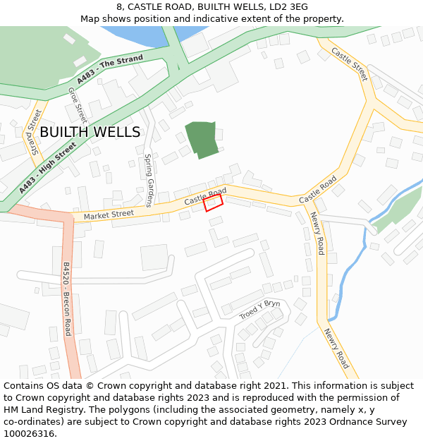 8, CASTLE ROAD, BUILTH WELLS, LD2 3EG: Location map and indicative extent of plot