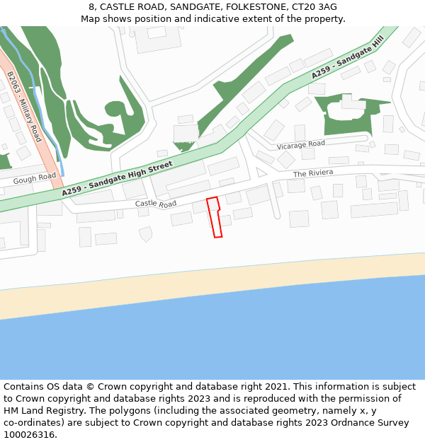 8, CASTLE ROAD, SANDGATE, FOLKESTONE, CT20 3AG: Location map and indicative extent of plot