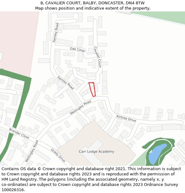 8, CAVALIER COURT, BALBY, DONCASTER, DN4 8TW: Location map and indicative extent of plot