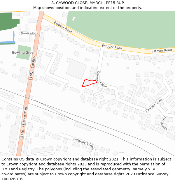 8, CAWOOD CLOSE, MARCH, PE15 8UP: Location map and indicative extent of plot