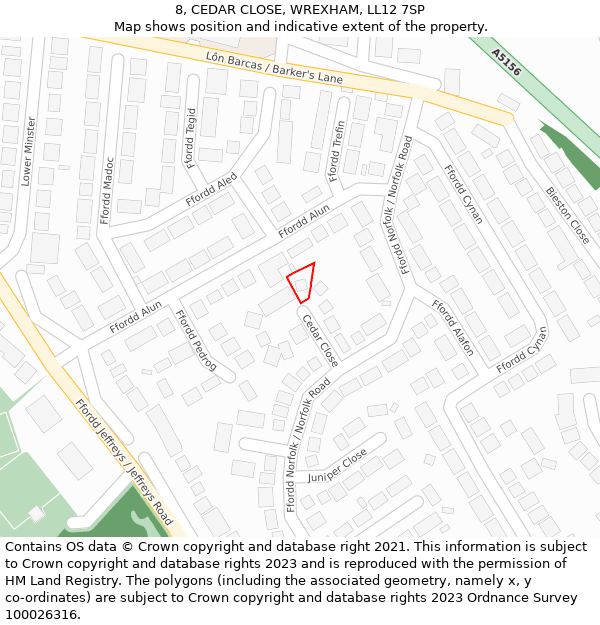 8, CEDAR CLOSE, WREXHAM, LL12 7SP: Location map and indicative extent of plot