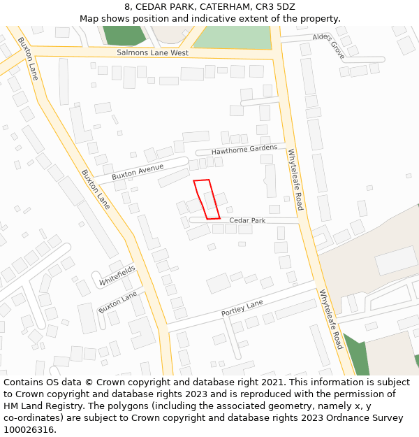 8, CEDAR PARK, CATERHAM, CR3 5DZ: Location map and indicative extent of plot