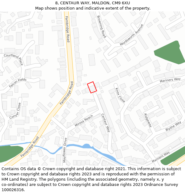 8, CENTAUR WAY, MALDON, CM9 6XU: Location map and indicative extent of plot