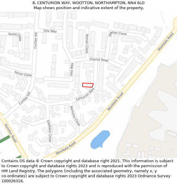 8, CENTURION WAY, WOOTTON, NORTHAMPTON, NN4 6LD: Location map and indicative extent of plot