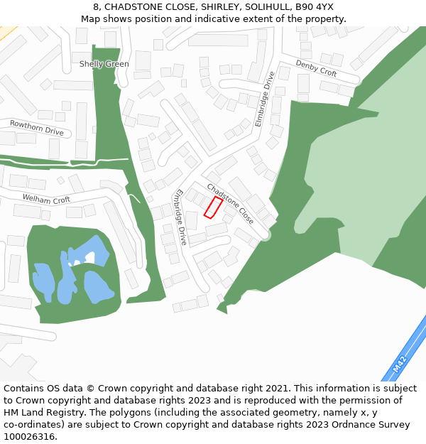 8, CHADSTONE CLOSE, SHIRLEY, SOLIHULL, B90 4YX: Location map and indicative extent of plot