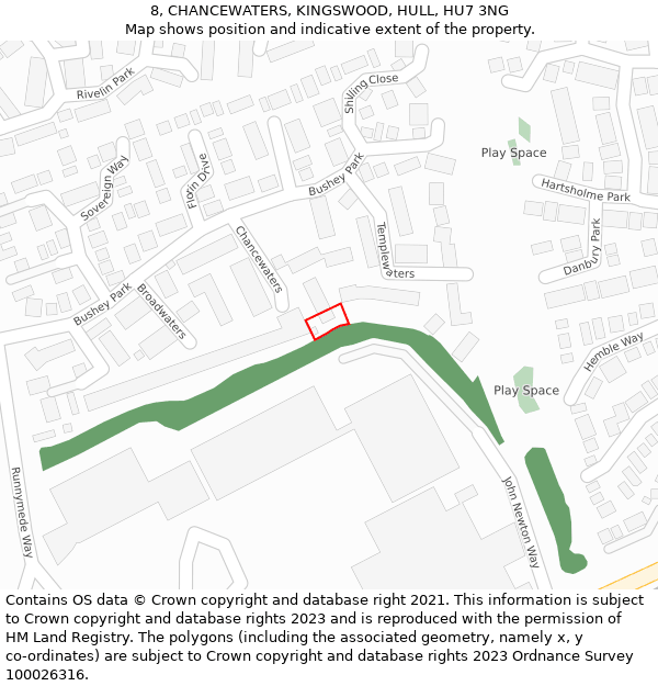 8, CHANCEWATERS, KINGSWOOD, HULL, HU7 3NG: Location map and indicative extent of plot