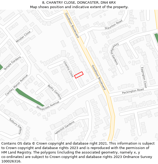 8, CHANTRY CLOSE, DONCASTER, DN4 6RX: Location map and indicative extent of plot