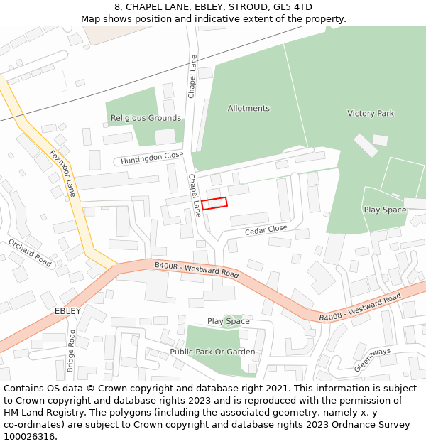 8, CHAPEL LANE, EBLEY, STROUD, GL5 4TD: Location map and indicative extent of plot