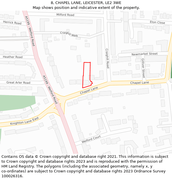 8, CHAPEL LANE, LEICESTER, LE2 3WE: Location map and indicative extent of plot