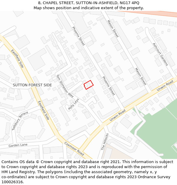 8, CHAPEL STREET, SUTTON-IN-ASHFIELD, NG17 4PQ: Location map and indicative extent of plot