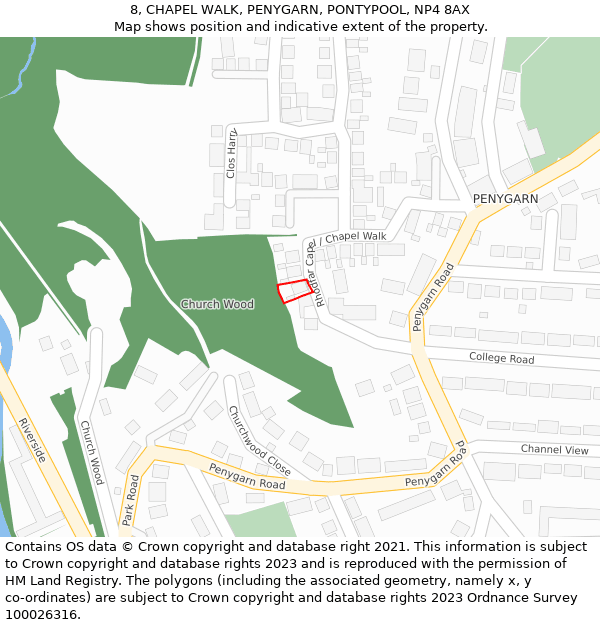 8, CHAPEL WALK, PENYGARN, PONTYPOOL, NP4 8AX: Location map and indicative extent of plot