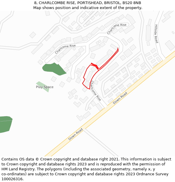 8, CHARLCOMBE RISE, PORTISHEAD, BRISTOL, BS20 8NB: Location map and indicative extent of plot