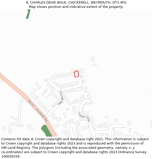 8, CHARLES DEAN WALK, CHICKERELL, WEYMOUTH, DT3 4FG: Location map and indicative extent of plot