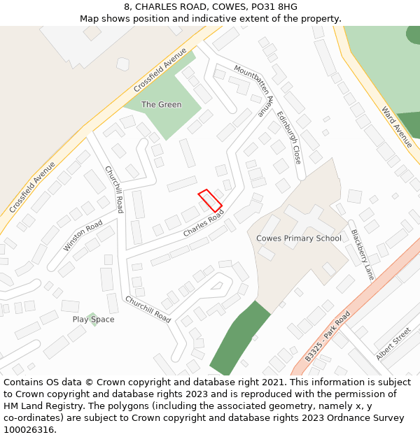 8, CHARLES ROAD, COWES, PO31 8HG: Location map and indicative extent of plot