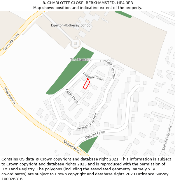 8, CHARLOTTE CLOSE, BERKHAMSTED, HP4 3EB: Location map and indicative extent of plot