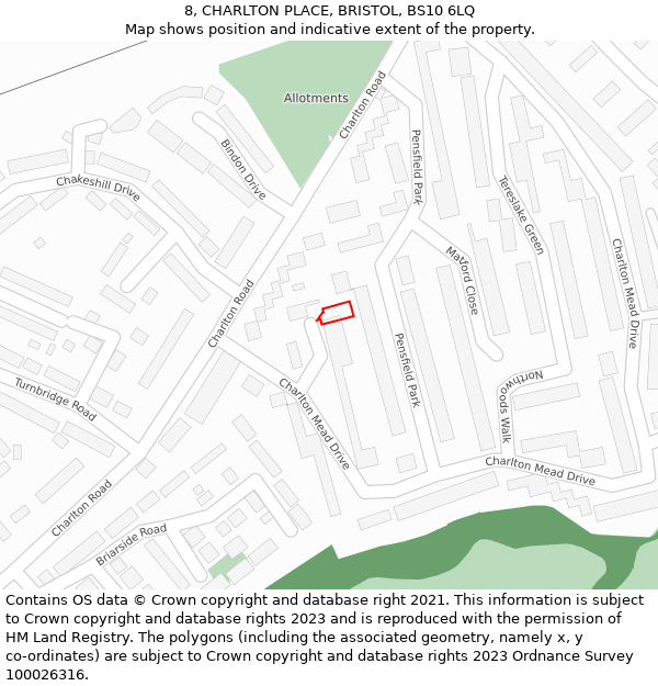 8, CHARLTON PLACE, BRISTOL, BS10 6LQ: Location map and indicative extent of plot