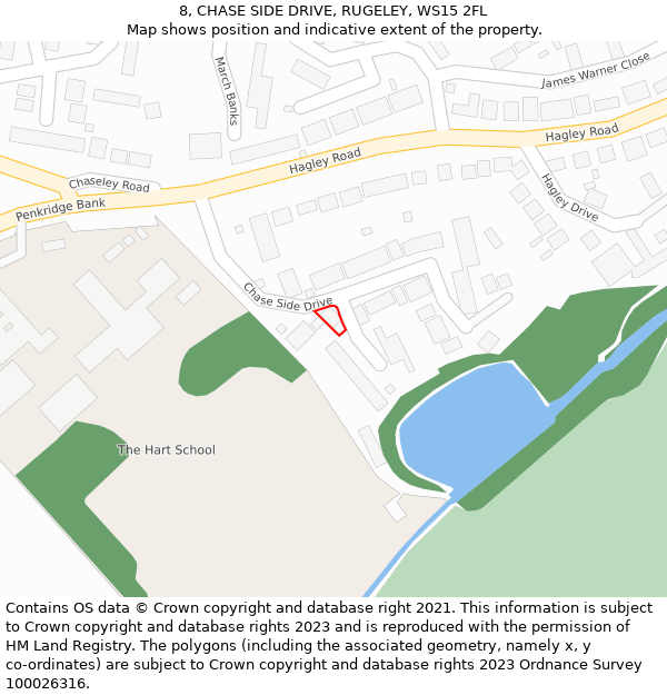 8, CHASE SIDE DRIVE, RUGELEY, WS15 2FL: Location map and indicative extent of plot